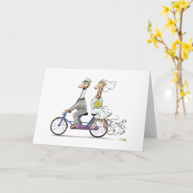 lovely wedding giraffe couple on bicycle card (Yellow Flower)