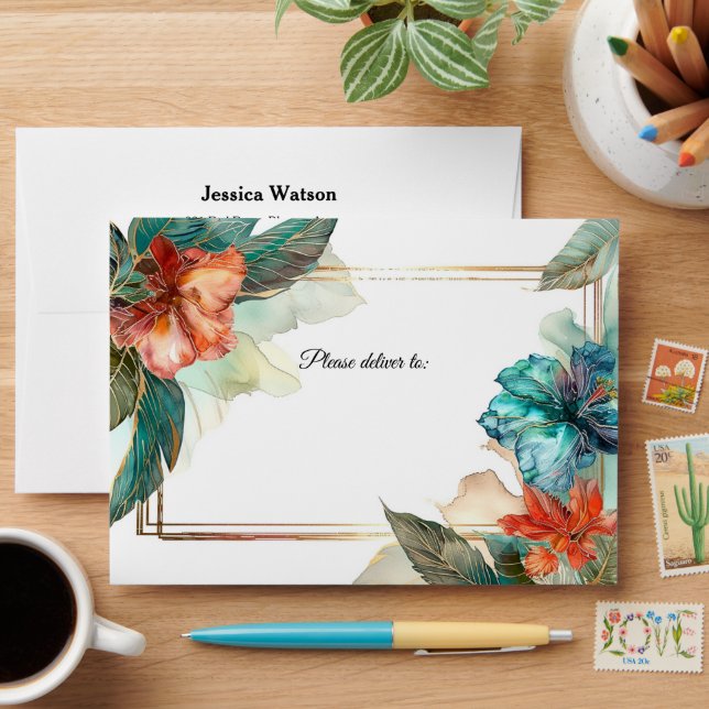 ✉️ Lovely Wedding Hibiscus Serenade Paradise Envelope (Desk)