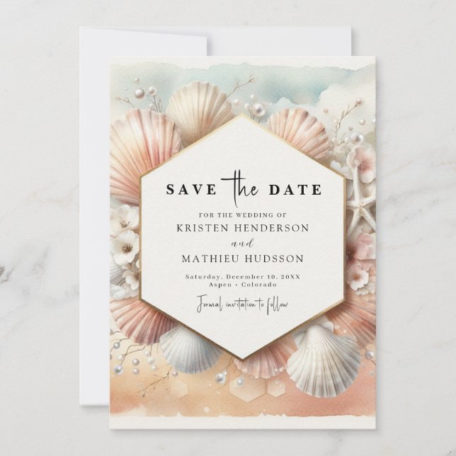 Lovely Whimsical Beach Wedding Save The Date (Front)