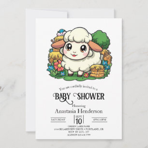 Lovely Whimsical Sheep Baby Shower Invitation