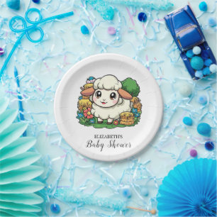 Lovely Whimsical Sheep Baby Shower Paper Plate