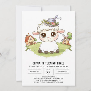 Lovely Whimsical Sheep Digital Birthday Invitation