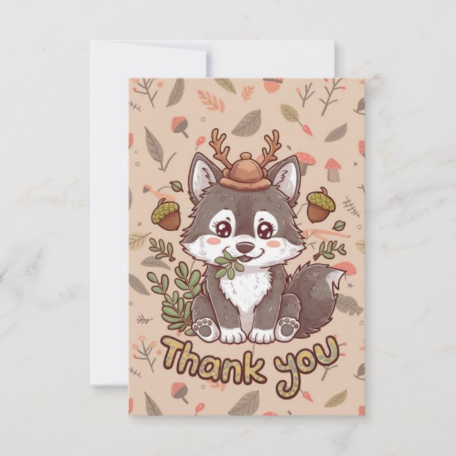 Lovely Whimsical Wolf Thank You Card (Front)