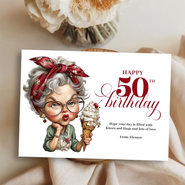 Lovely Whimsical Woman 50th Birthday Humor Greetin Invitation (Funny fabulous 50 card whimsical lady birthday)