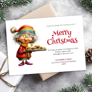 Lovely Whimsical Woman Cartoon Christmas Humor Holiday Card