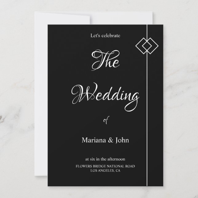 Lovely White and Black Formal Simple Chic wedding Invitation (Front)