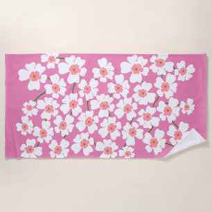 Lovely White and Pink Fantasy Flower Power  Beach Towel