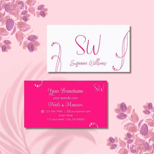 Lovely White and Pink Modern Ornate with Monogram Business Card (Creator Uploaded)
