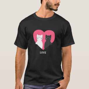 Lovely White Cat And Black Cat With Love Happy Gal T-Shirt