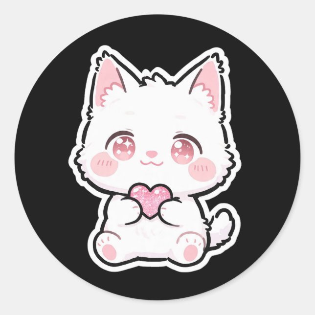 Lovely White Cat Classic Round Sticker (Front)