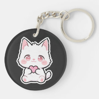 Lovely White Cat Key Ring
