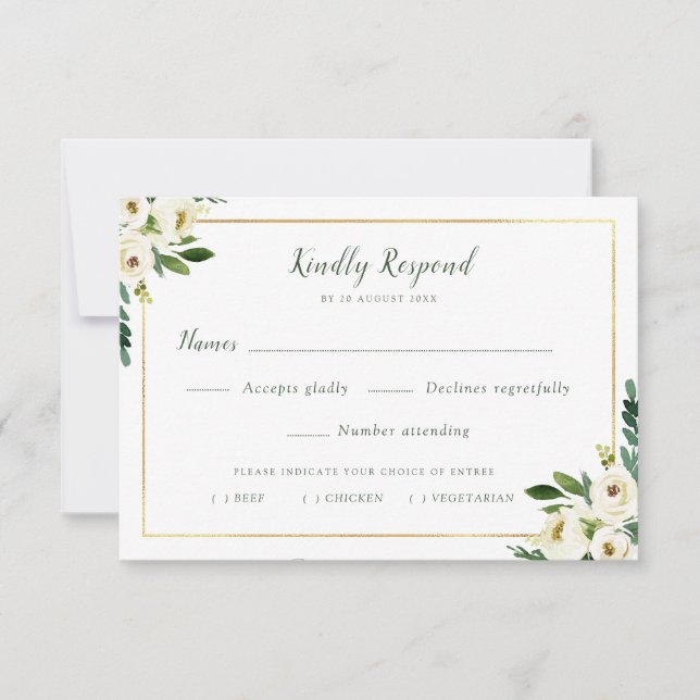 lovely white floral meal choice RSVP card (Front)