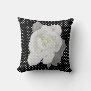 Lovely White Flower Black White Polka Dot Cushion