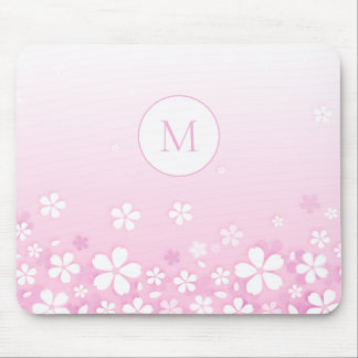 Lovely White Flowers With Monogram Mouse Pad