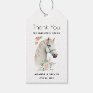 Lovely White Horse Boho Floral Wedding Thank You Gift Tags