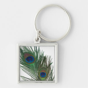 Lovely White Peacock Feather Key Ring