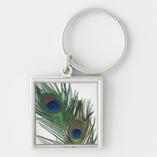 Lovely White Peacock Feather Key Ring (Front)