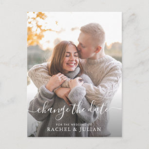 Lovely white script change the date postcard