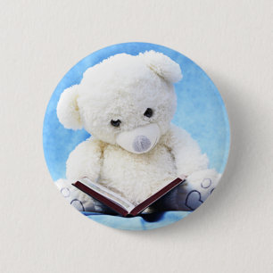 Lovely White Teddy Bear Read Book 6 Cm Round Badge