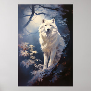 Lovely White Wolf Beneath the Moon Poster