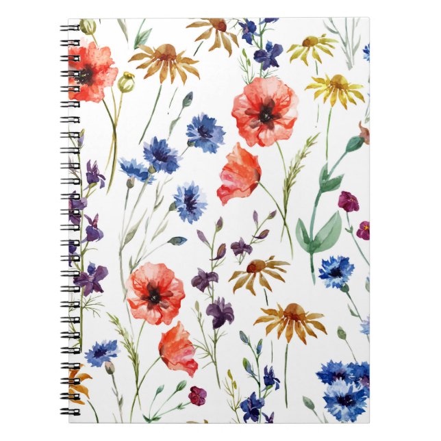 Lovely wildflowers, watercolor, poppy, cornflower, notebook (Front)