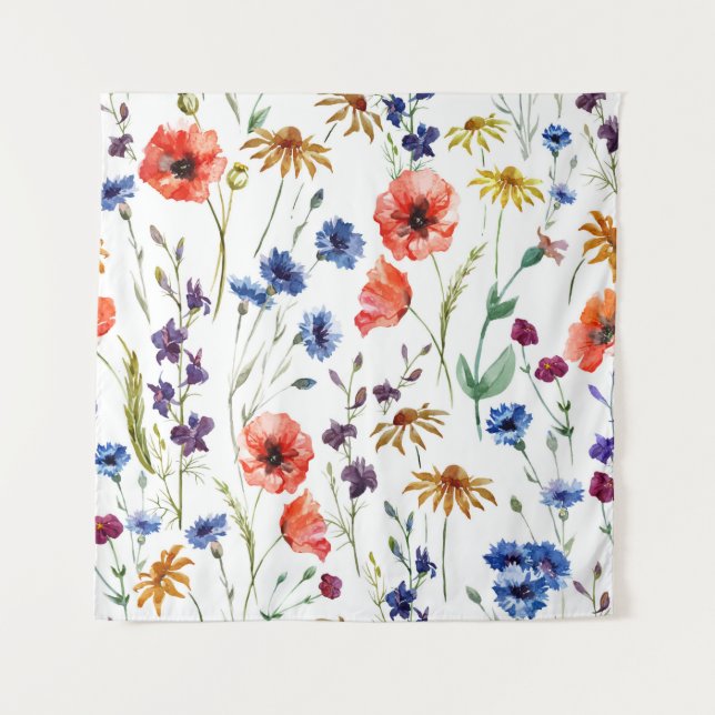 Lovely wildflowers, watercolor, poppy, cornflower, tapestry (Front)