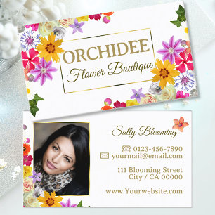 Lovely Wildflowers White Fine Gold Frame and Photo Business Card