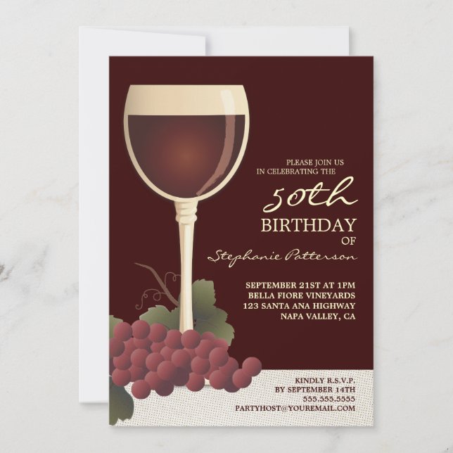 Lovely Wine & Grapes 50th Birthday Invitation (Front)
