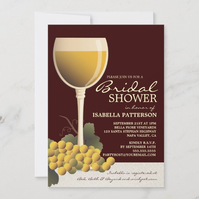 Lovely Wine & Grapes Bridal Shower Invitation (Front)
