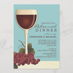 Lovely Wine & Grapes Rehearsal Dinner Invitation