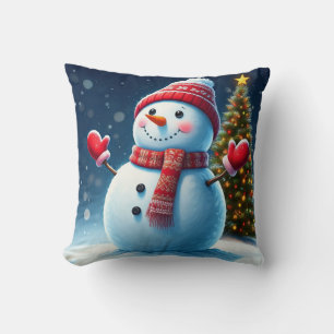"Lovely Winter Charm: Christmas Trees & Snowmen De Cushion