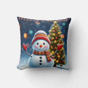 "Lovely Winter Charm: Christmas Trees & Snowmen De Cushion