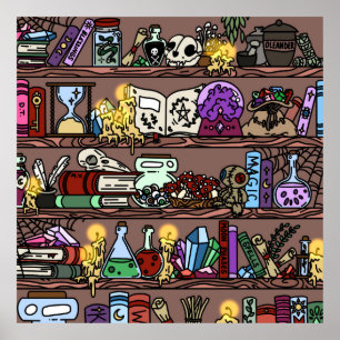 Lovely Witch Bookshelf with Cosy Clutter Poster