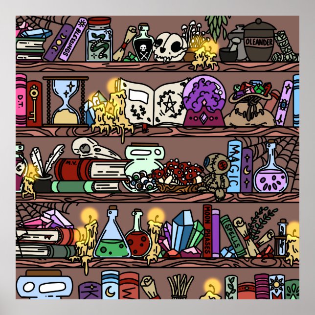 Lovely Witch Bookshelf with Cosy Clutter Poster (Front)