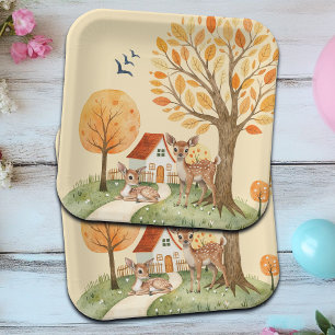Lovely Woodland Deer Countryside Home Kids Paper Plate