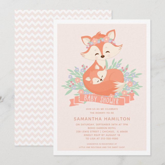 Lovely Woodland Fox Girl Baby Shower Invitation (Front/Back)