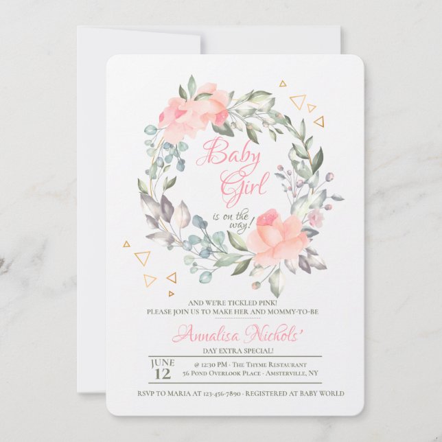Lovely Wreath Girl Baby Shower Invitation (Front)
