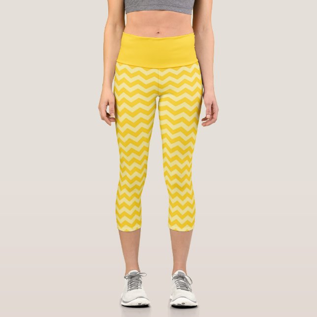 Lovely Yellow Chevron Pattern Capri Leggings (Front)