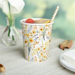Lovely yellow spring wildflowers paper cups
