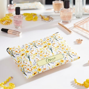 Lovely yellow spring wildflowers personalised accessory pouch
