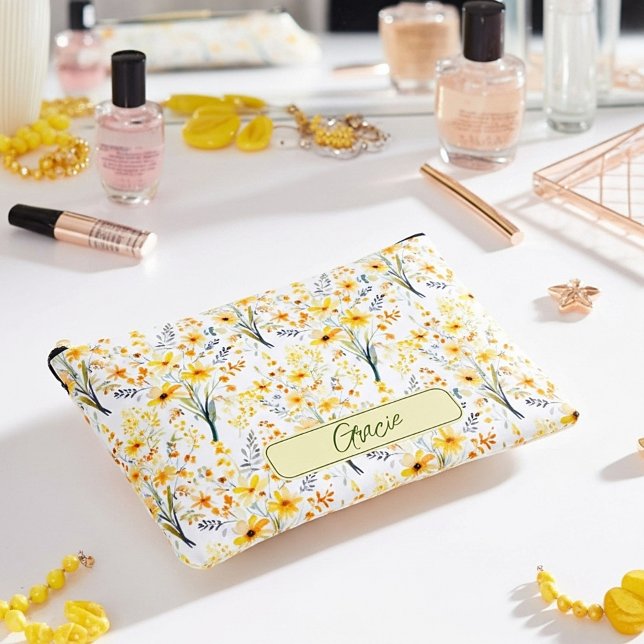 Lovely yellow spring wildflowers personalised accessory pouch (Creator Uploaded)