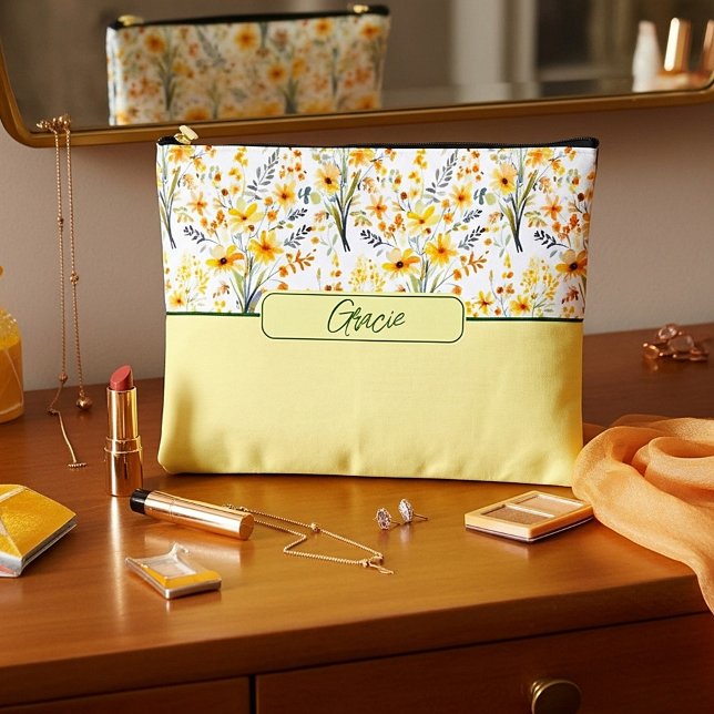 Lovely yellow spring wildflowers personalised accessory pouch (Creator Uploaded)