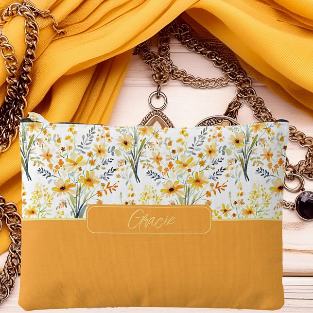Lovely yellow spring wildflowers personalised accessory pouch (Creator Uploaded)