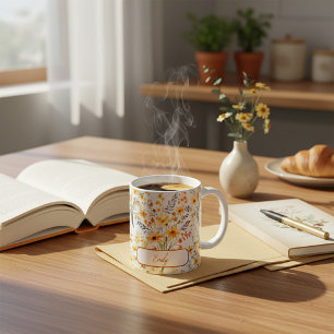 Lovely yellow spring wildflowers personalised coffee mug
