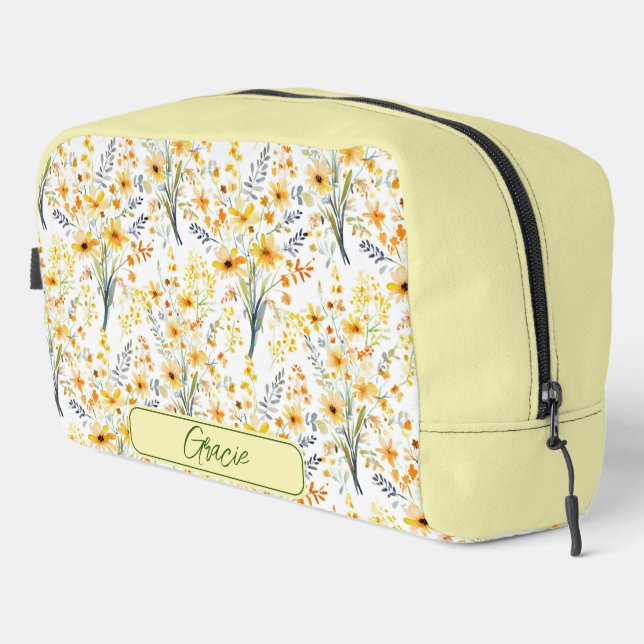 Lovely yellow spring wildflowers personalised dopp kit (Right Corner)