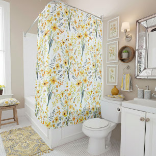 Lovely yellow spring wildflowers shower curtain