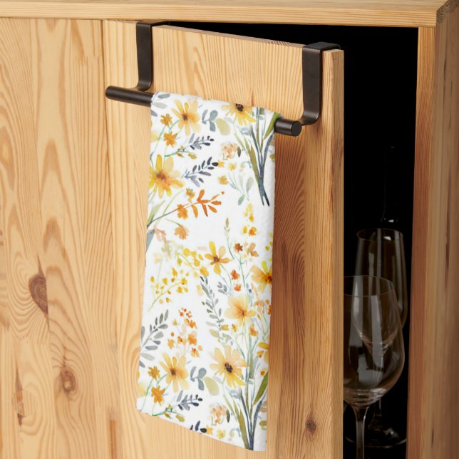 Lovely yellow spring wildflowers tea towel (Thirds Fold)