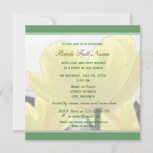 Lovely yellow tulip flowers green bridal shower invitation