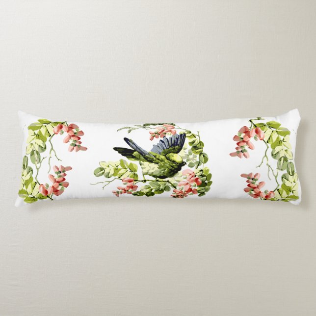 Lovely Young Parrot in Flowering Tree Body Cushion (Front)