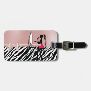 Lovely Zebra Print,Ribbon Bow,Women Silhouette Luggage Tag